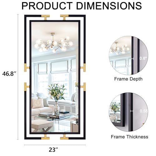 Image of Large Mirror Wall Decor, 46.5 inchx23 inch Mirror with Black and Gold Metal Frame for Bedroom, Living Room, Bathroom, Horizontal /Vertical