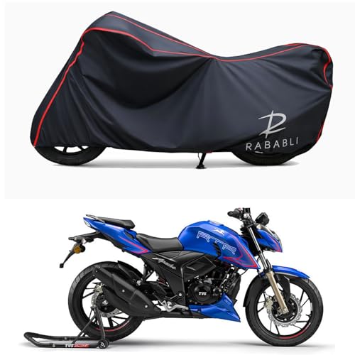 Image of Waterproof Bike Body Cover Compatible for | TVS Apache RTR 180 | Taffeta Fabric, Red Piping Design, Bottom Elastic Fit | Dustproof, Sun UV & Rain Protection for All Bikes