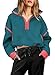 Yanekop Womens Quarter Zip Pullover Sherpa Fleece Jacket Oversized Zip Up Sweatshirt Half Zip Pullover Fuzzy Outerwear(Coral Teal,L)
