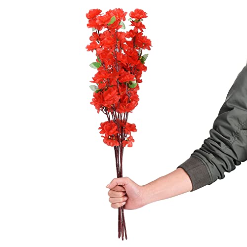 Asdomo 10PCS Artificial Cherry Blossom Branches Silk Spring Peach Blossom Fake Flowers Arrangements for Home Wedding Decoration (Red)