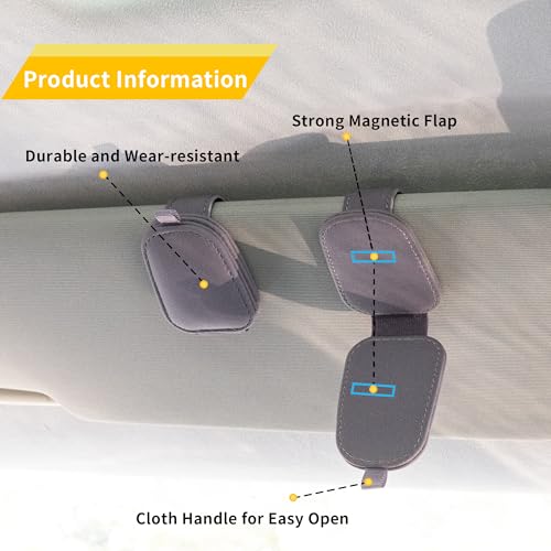 Image of Yuoyar Sunglass Holder for Car, Magnetic Leather Sunglasses Holder and Ticket Card Clip, Car Visor Accessories, 2 Packs (Purple)