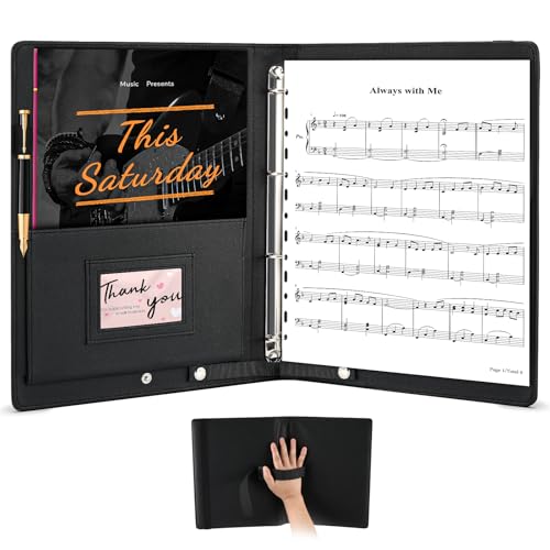 Chornotenmappe mit 30 Hüllen, A4 Chornotenmappe, Notenmappe mit Handschlaufe, piano music folder, PU-Ledereinband Notenmappe mit Seitenzahlen