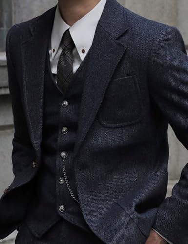 Men's Tweed Suit 3 Piece Winter Spring Blazer Vest Pants Business Casual Formal Striped Jacket Set4