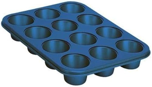 NutriChef Molde para magdalenas de horno azul de 12 tazas, superficie de capa revestida antiadherente, bandeja de magdalenas de calefacción uniforme