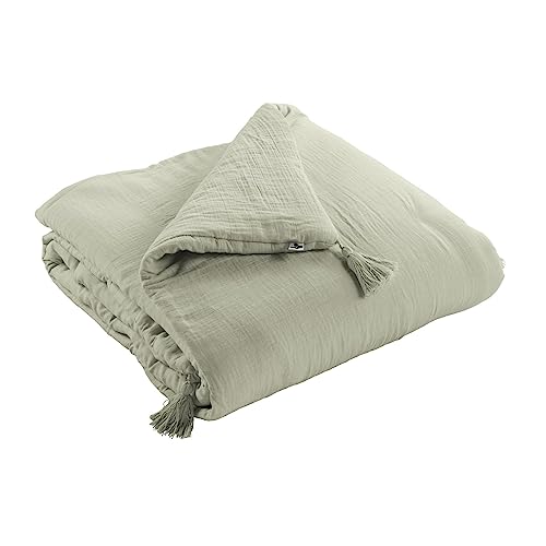 Mylittlebed Edredon Dessus de lit L’Effet Papillon 90x200 cm – Chemin de lit 100% Gaze de Coton avec Finition Pompons [ Dessus de Lits et Couvre-Lits ]...