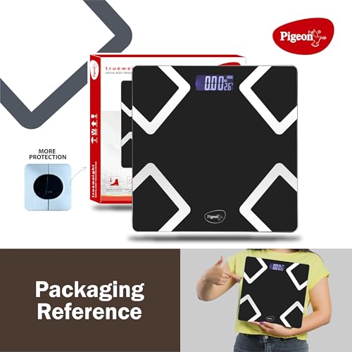 Image of Pigeon Opal Weighing Machine for Body Weight Machine| Digital Bathroom Scale for Weight Measurement| Weighing Scale with LCD Display| 36 Months Warranty, Black, 180 Kg