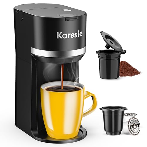 Karosie Single Serve Coffee Maker for K-Cup and Ground Coffee, Fast Brew, 6-12 oz Brew Sizes One Cup...