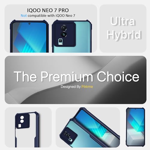 Image of Outlouders Back Cover for iQOO Neo 7 / Neo 7 Pro 5G | Ultra Hybrid Transparent | Full Camera Protection | Raised Edge | Crystal Clear Bumper Case (Blue)