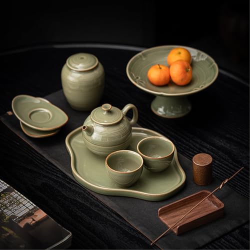 Théière et tasses de thé chinois cyan en céramique artisanale d'exception - 5
