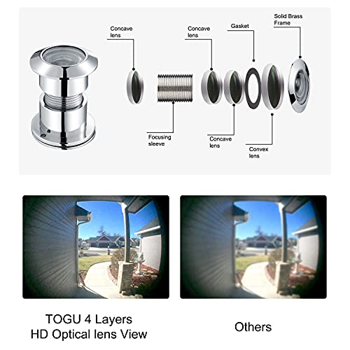 Togu Tg3828Yg-Ph Solid Brass Ul Listed Hd Glass Lens 220-Degree Door Viewer Peephole Peephole With Heavy Duty Privacy Cover For 1-3/5" To 2-1/6" Doors, Polished Chrome Finish #TOP1