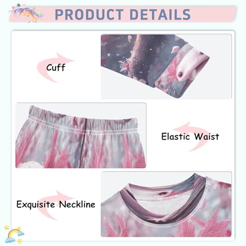 Pajama Sets Long Sleeve Cute Axolotl with Cherry Blossoms Soft Comfy Sleepwear 2 Piece PJS 3-8T4