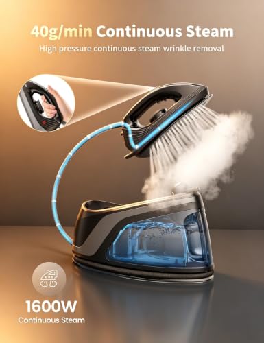 Image of Sundu Steam Iron for Clothes with Rapid Heating Ceramic Coated Soleplate, 1500W, Auto-Off Safety, Burst of Steam, Self-Clean, Anti-Calc, Anti-Drip 300ml Water Tank for Clothes Ironing Dark Black