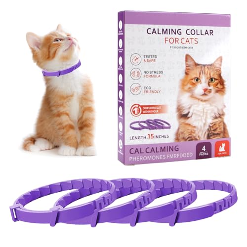 Swiftctrl 4 pezzi collare anti stress gatto viola collare anti-ansia ai feromoni naturali con vita regolabile, collane per alleviare l'ansia dura 30 giorni, per gatti piccoli e grandi