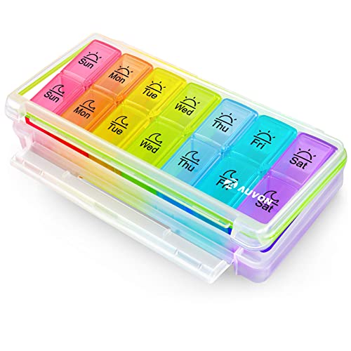 AUVON Pill Box 2 Times a Day, Weekly Pill Organizer AM PM with 7 Daily Pocket Case to Hold Vitamin, Medicine, Medication, and Supplement