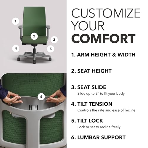 Image of HON Ignition 2.0 Mid Back Task Chair, Spectrum Mesh, Advanced Synchro-Tilt Control, Office Chair with Lumbar Support, Height and Width Adjustable Arms, Titanium Frame, Leaf