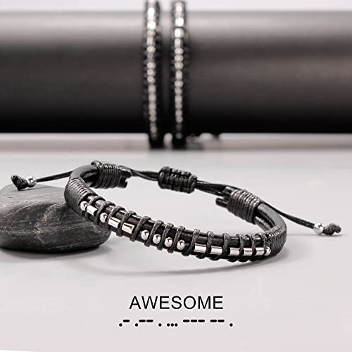 Inspirational Gifts for Men Morse Code Bracelets Mens Bracelets Graduation Gifts for Him Fathers Day Adjustable Leather Bracelet Motivational Birthday Annivesary Jewelry Stocking Stuffers for Men