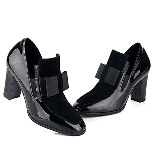 Women Mary Jane Heels Chunky Heel Bow Square Head Pumps Dress Shoes4