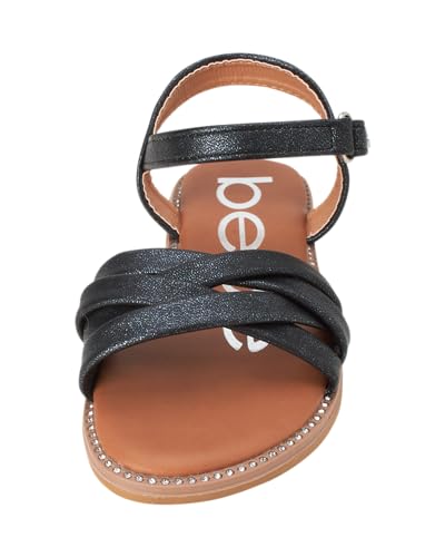 Image of bebe Girls' Sandals - Two Strap Open Toe Flat Dress Sandals with Heart Accent, Easter Summer Shoes for Little and Big Girls