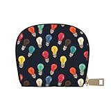Credit Card Holder for Women - Leather Semicircle Ladies Small Colorful Light Bulbs Print Card Holder Wallet, Mini Wallet for Business Casual with Zipper