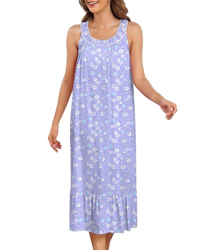 Image of 100% Cotton Nightgowns for Women Soft Ladies Gowns Sleepwear Long Sleeveless Nightgown