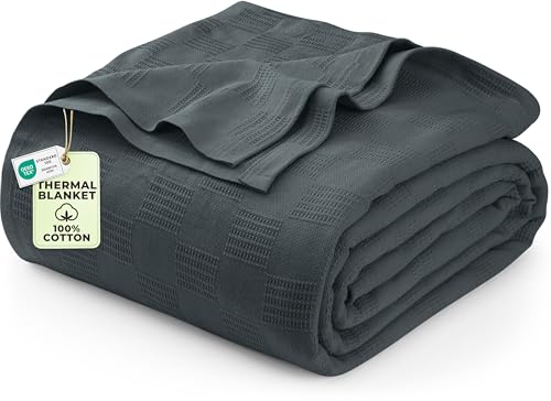 Utopia Bedding Smoke Gray 100% Cotton Blanket [Twin Size - 90x72 Inch] 350GSM Lightweight, Soft and Breathable Thermal Dorm Bed Blanket for All Seasons