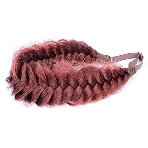 Gledola Messy Synthetic Hair Braided Headband Classic Chunky Wide Plaited Headband for Women Girl Beauty (Burgundy) - Image 2