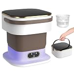 Mini Washing Machine, 15L Portable Washing Machine with Spin Dryer & 3 Cleaning Modes for Small Clothes, Foldable Portable Washer for Apartments, Dorms, Camping (Khaki)