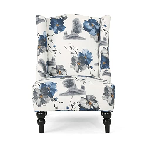 Sillón Alto Tapizado Blanco y Azul Floral miniatura 1