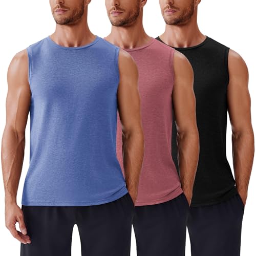 PINSPARK Men's 3 Pack Workout Tank Tops Gym Sleeveless Shirts Quick Dry Training Muscle Shirts for Men