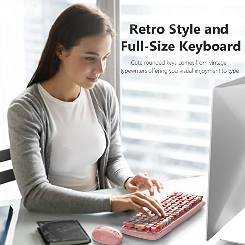 Image of KNOWSQT Wireless Keyboard and Mouse Combo, Light Pink 100 Keys 2.4 GHz Round Keycap Typewriter Keyboards, USB Receiver Plug and Play, for Windows, PC, Laptop, Mac, Desktop