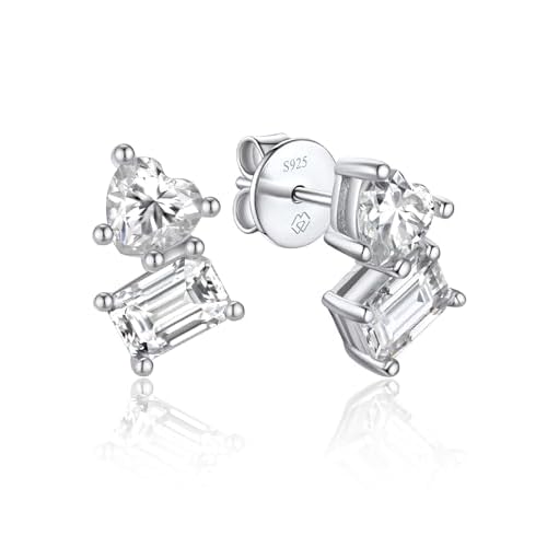 MomentWish Moissanite Earrings, Birthday Gifts for Her, D Color VVS1 Clarity Moissanite Stud Earrings, White Gold Plated 925 Sterling Silver Studs Jewelry for Women Men 2 Carat-(1ct*2)-6.5mm