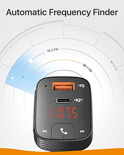 Anker Roav Bluetooth Car Adapter and Charger, Power IQ 3.0 Type C PD, FM Transmitter for Car, Wireless Calling with 5.0, Noise Cancellation -T2