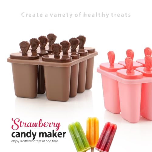 Image of BPA Free Ice Lolly and Kulfi Maker Set of 8 Reusable Popsicle Moulds Food Grade Plastic Ice Cream Popsicle Maker for Home Kitchen Multicolor (Brown)