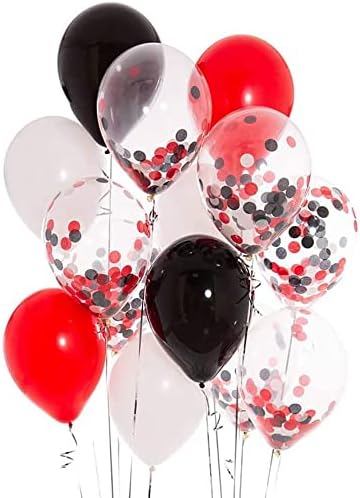 Black Red and White Balloons Pack of 60, 12 Inches Black White Red Latex Balloons with Black Red White Confetti Balloons and Ribbons for Birthday Weddings Anniversaries Carnival Graduation Decorations
