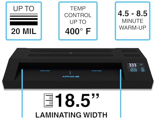 Image of Apache Professional Laminator, Thermal Pouch, 18.5 Inch Max Width, 1.5-20 Mil, True Anti-Jam Technology, School & Office Lamination Machine, Variable Temperature, Fast Output, Robust Design