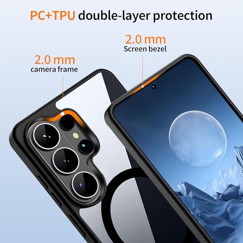 Image of DIZORO Compatible with Samsung S26 Ultra Case,Compatible with MagSafe, Non Yellow Military-Grade Drop Protection & Hard PC Back Cover Slim Transparent Anti-Scratch Shockproof Phone Case (Black)