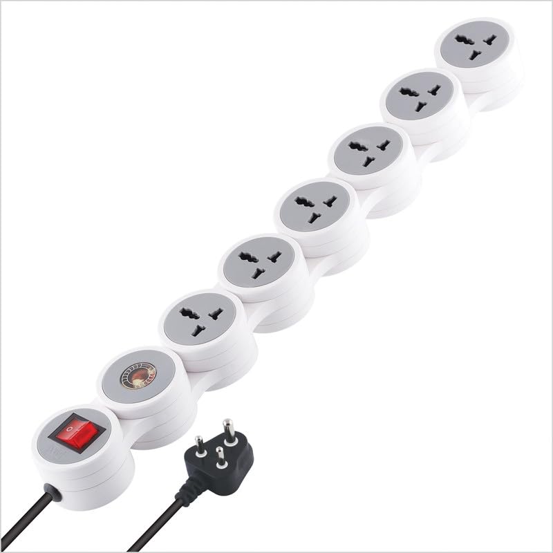 MX Extension Board with spike protector - 6 Universal Sockets, 15A/16A/20A Spike Guard, 10m Extension Cord, Illuminated Circuit Breaker Master Switch (3323_10mtr)