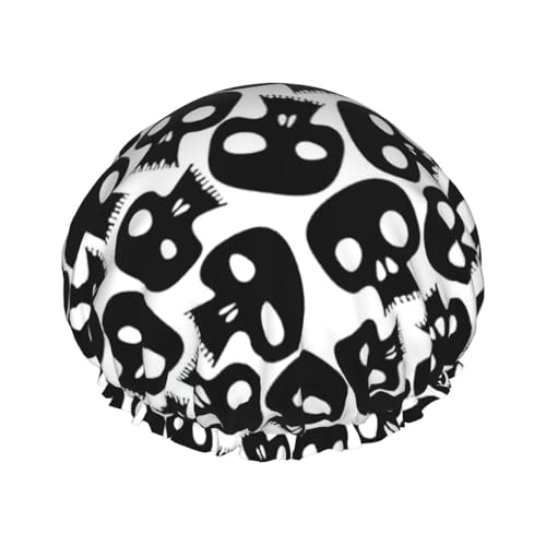 Gorro de ducha con estampado de calaveras, gorro de pelo reutilizable con forro y banda elástica con dobladillo elástico