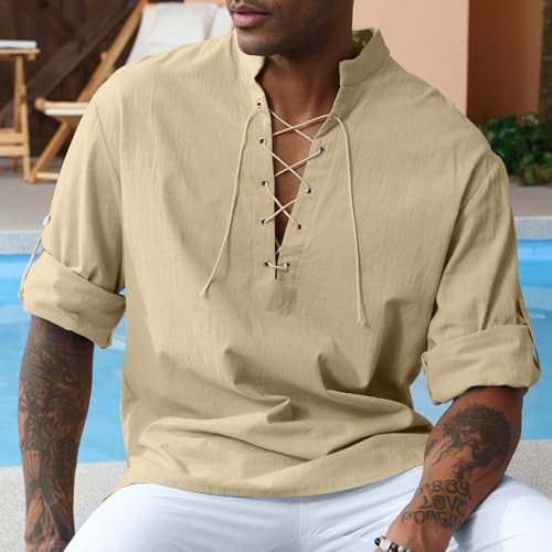 Image of CTU Men's Cotton Shirt Pirate Shirt Medieval Viking Renaissance Costume