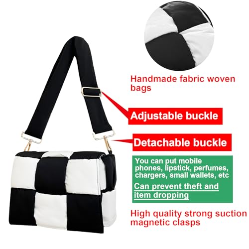 Image of Shoulder Bag Lightweight Puffer Tote Crossbody Bag Handwoven for Women | waterproof nylon, durable, soft padded texture, versatile for travel, work, weekend, everyday, adjustable strap