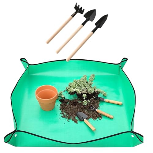 Pflanzmatte wasserdichte Pflanzen Umtopfmatte, Gartenmatte Pflanzunterlage, 100 * 100cm Pflanzmatte für Setzling Sukkulenten im Innenbereich,Tragbare Gartenmatte Umpflanzen Gartenarbeitsmatte, Grün