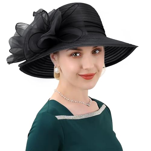 Image of DRESHOW Lady Derby Dress Church Bowler Cloche Hat Bowknot Organza Bridal Cap for Wedding