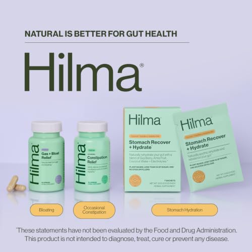 Image of Hilma Gas and Bloating Relief, 100 Vegan Capsules | Natural Herbal Supplements with Peppermint Leaf, Anise, Caraway, Fennel Seed & Lemon Balm for Debloat & Gut Support