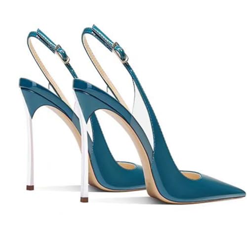 Women's High Heels, Large Size Stiletto Heels Sandals 11 CM Courts Splicing Back Hollow Buckle Pointed Pumps for Dinner Party Prom Wedding, 42 EU,Blue2