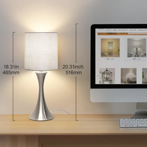 3-Way-Touch-Control-Table-Lamp-Dimmable-Bedside-Desk-Lamp-with-Metal-Base-Modern-Nightstand-Lamp-Stylish-Grey-Shade-Simple-Side-Table-Lamp-for-Bedroom-Living-Room-Office-or-Den-LED-Bulb-Included