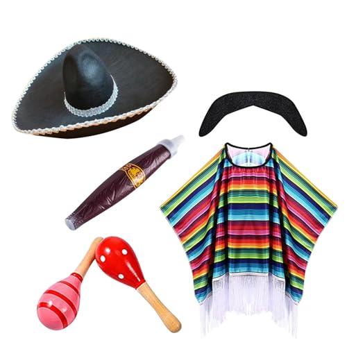 2025 Conjunto de fantasia mexicana para adultos, capas, festa de fantasias de férias para homens e mulheres (prata, tamanho único) inverno