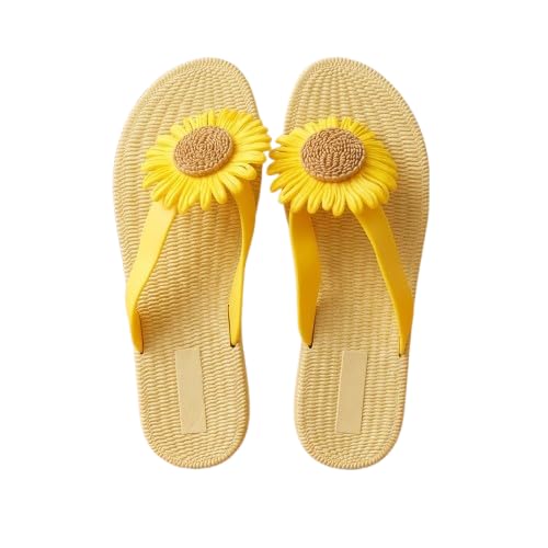 Women's Sunflower Flip Flops Thong Sandals, Yellow-image-13