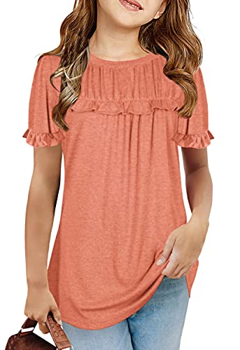 Image of Haloumoning Girls Crew Neck T Shirts Peplum Babydoll Tops Tees 4-15 Years | Girls T-Shirts, Casual Loose Tunic Tops, Cute Ruffle T Shirts, Short Sleeve Shirts, Long Sleeve Blouse