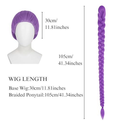 Long Purple Braid Wig for Women Purple Base Wig with Braids Ponytail Clip + Cap for Stage Party Halloween Costume Cosplay4