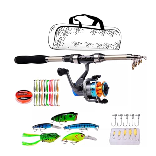 FINYQBET Vara de Pesca com molinete, 1,8m, Fibra de Carbono, Telescopica, Pesca para Iniciantes e ProfissionaisInclui Iscas, Anzóis e Bolsa de Transporte - Kit de pesca completo profissional